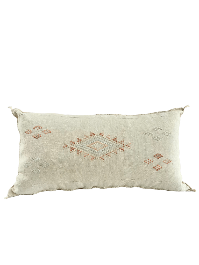 Lumbar cream cactus silk cushion with gorgeous hand stitching details