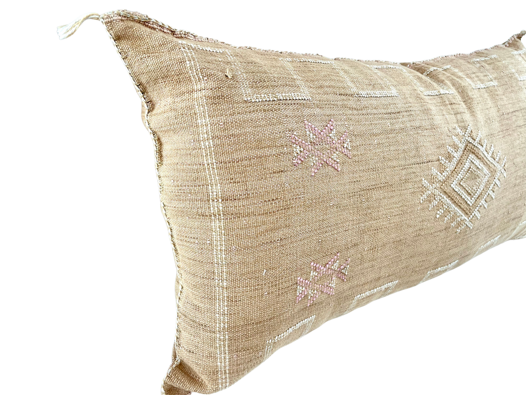 handmade cactus silk lumbar cushion handstitched details