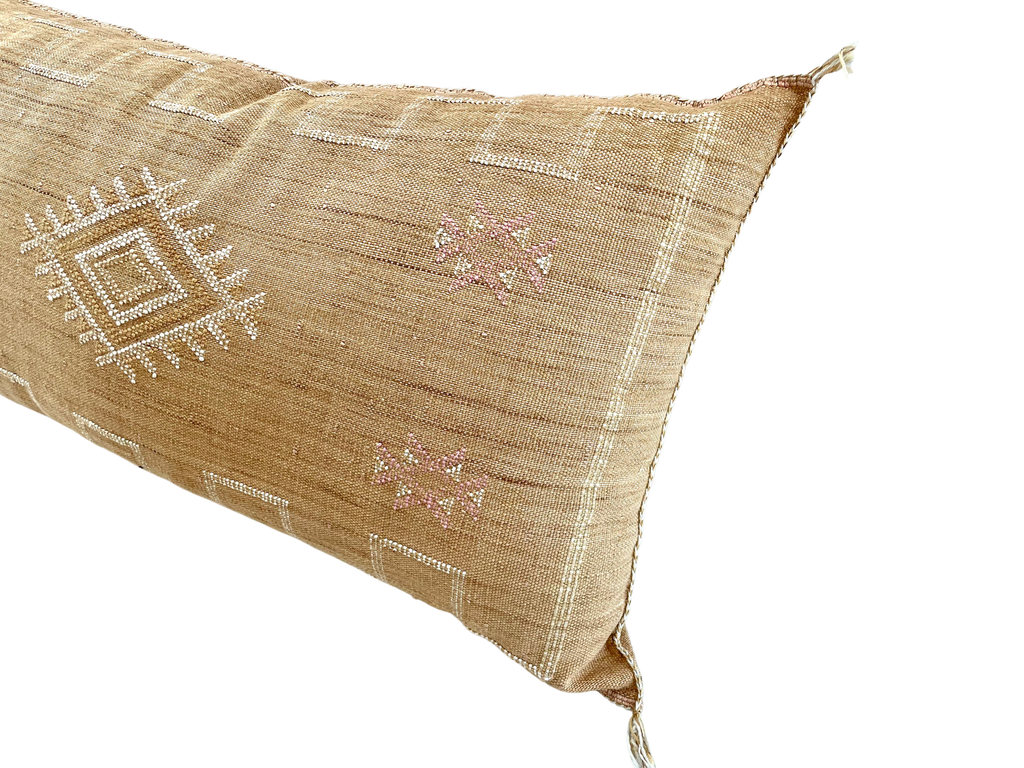 Cactus silk cushion displaying exquisite handstitched patterns, bringing a touch of Moroccan charm to your home.