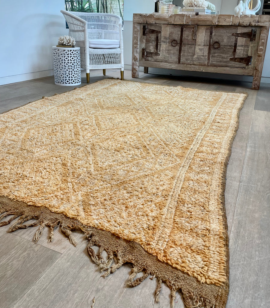 Vintage Moroccan rug  displaying a runner rug with vintage charm.