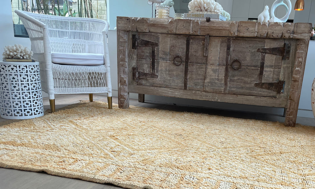 A neutral-colored vintage Moroccan rug  ideal for modern interiors.