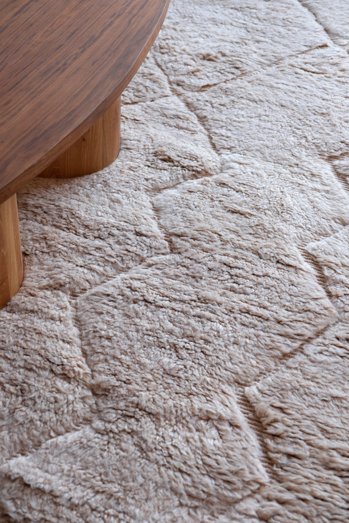 Contemporary Moroccan rug with tribal patterns and a mix of earthy colors.