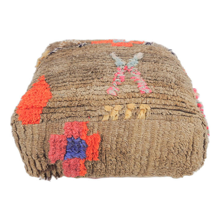 Vintage moroccan floor cushion in natural brown with bright motif 